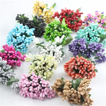 

12pcs/lot Mini artificial Stamen Bud Bouquet Leaf flower for home Garden wedding Car corsage decoration Box crafts Supplies