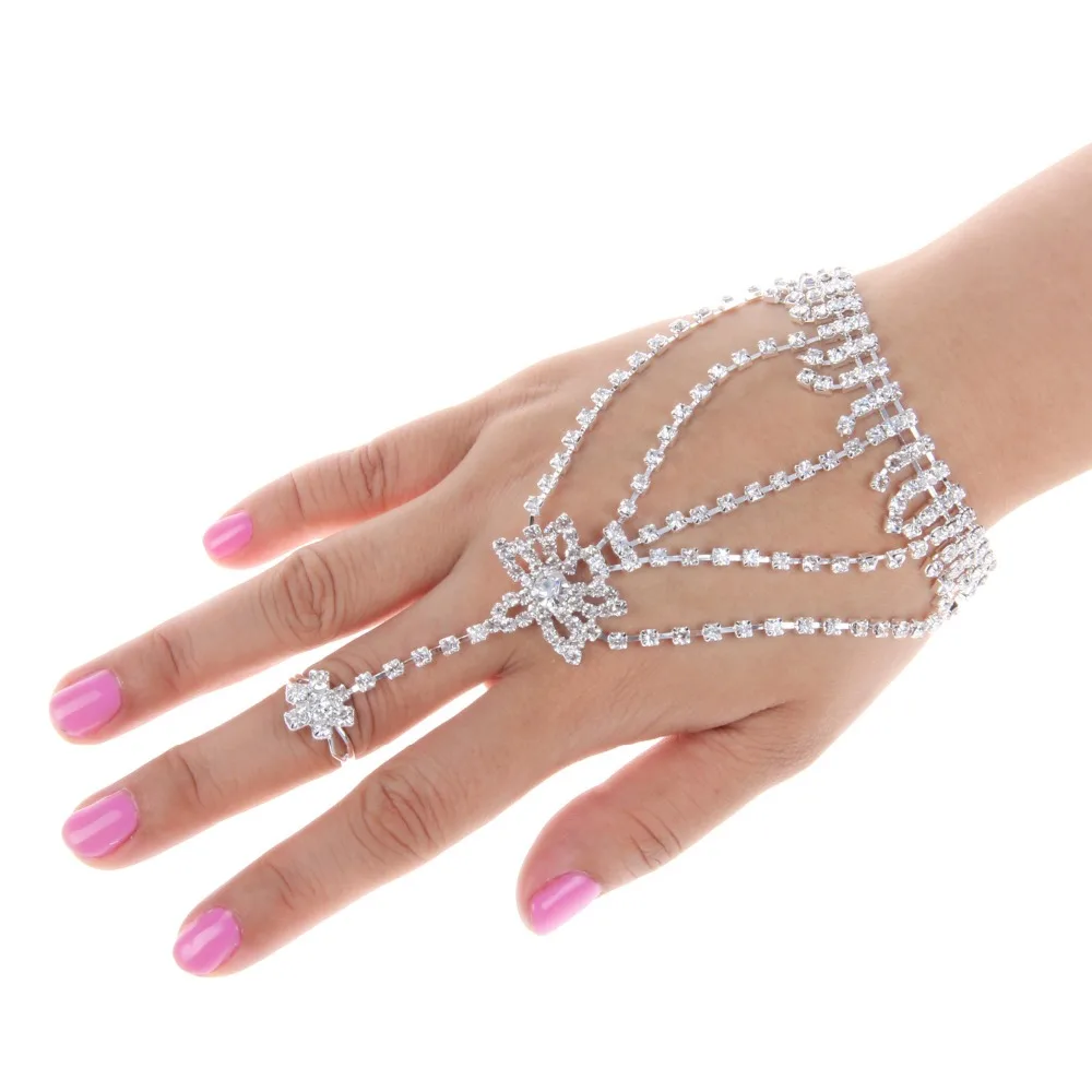 Sexy wedding hand chain bling crystal silver cupchain bridal jewelry