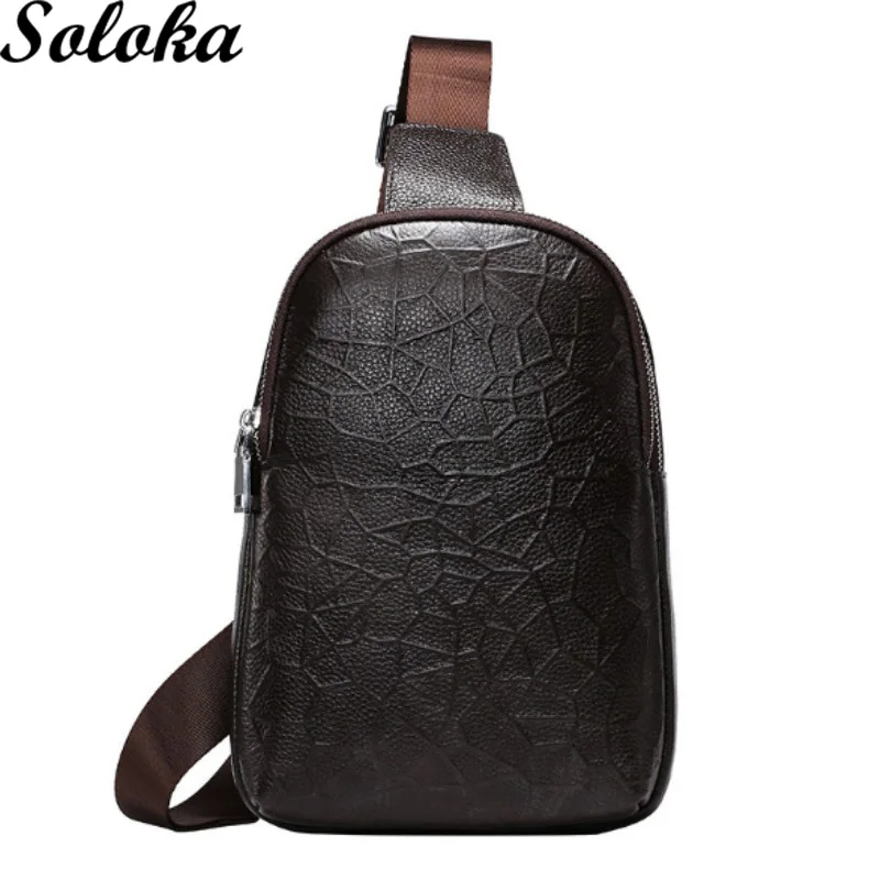 

1Pc Spring and Summer Men's Bag Bright Leather Chest Fashion Business Soft Travel Shoulder Bags Rucksack Hot Sell