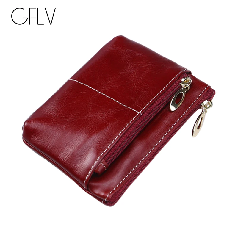 

GFLV Brand Casual Genuine Leather Coin Purses Women Vintage Zipper Purse Business High Quality Mini Wallet With Key Holder