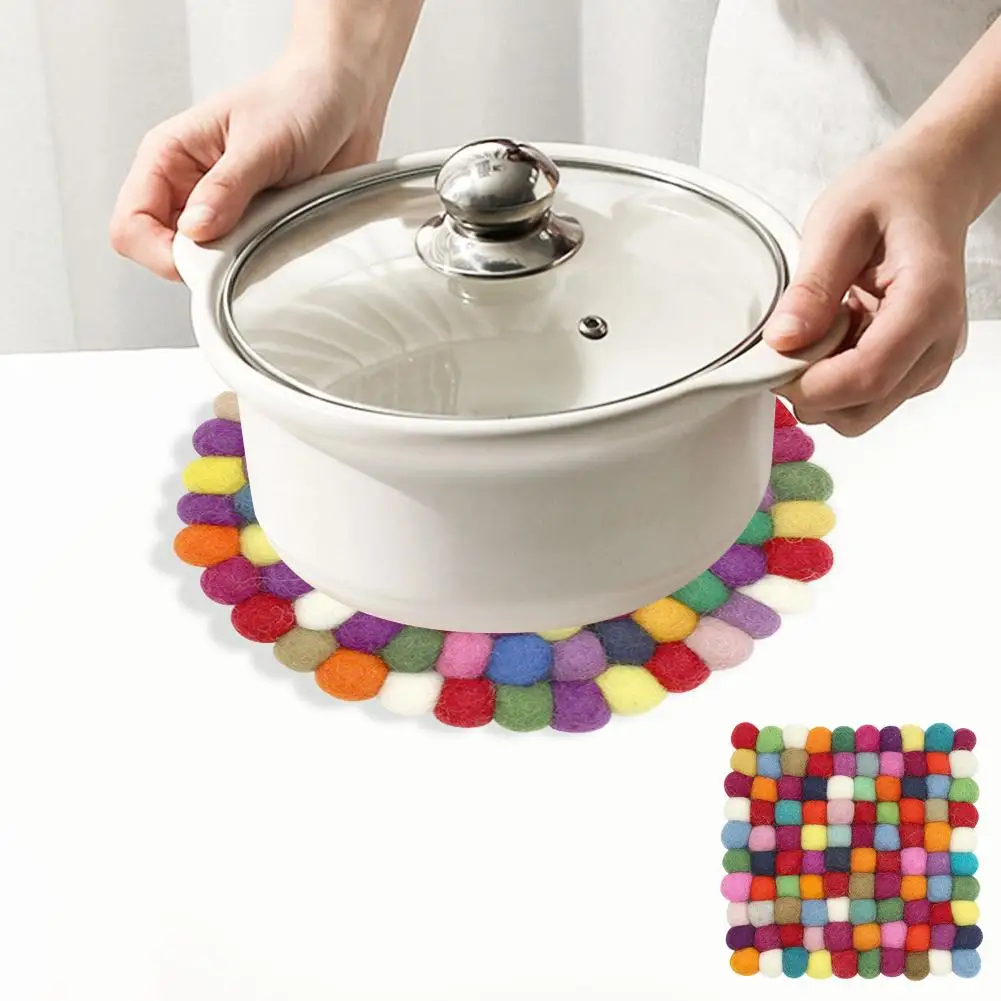 

Wool Felt Coaster Handmade Ball DIY Poke Music Placemat Insulation Pad Pot Mat Felt Ball Wool Drink Coasters Multicolor Scratch
