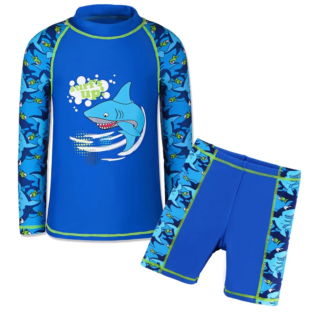 Baby Boy Long Sleeve Sun Protection Swimwear Shark Pattern Bathing Suit Set Kids