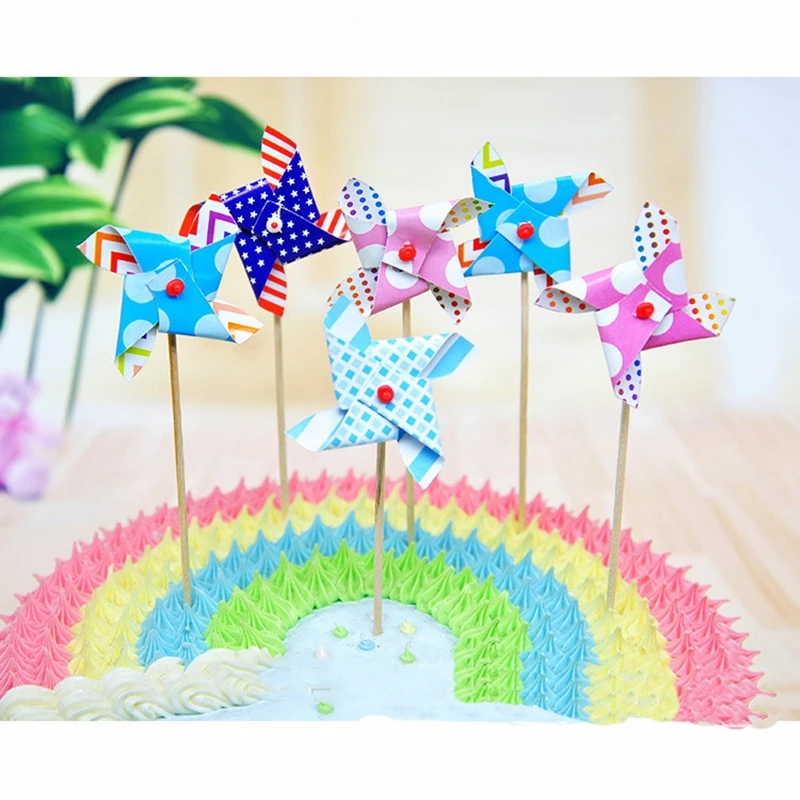 

6pcs/set Mini Windmill Cupcake Topper Picks Kids Birthday Party Decoration Cake Party Wedding Supplies