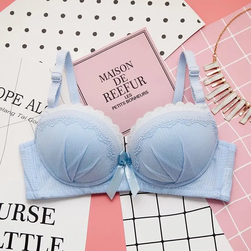 

Sexy Bow Padded Underwear Women Bras Adjustable Wire Free Push Up Bras Female Lace Bras