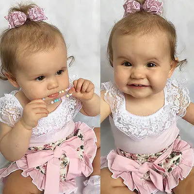 

Infant Baby Girl Lace Tops T-shirt+Floral Shorts Culottes 2pcs Outfits Set 0-24M Clothes