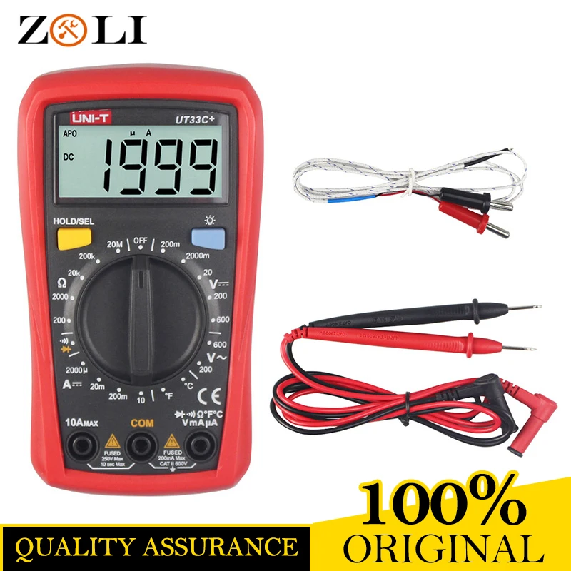 

New UNI-T UT33C+Digital Multimeter DC/AC V/A Cap Frequency Res Diode Tester UT 33C+ Manual LCD Meter Ammeter Multitester