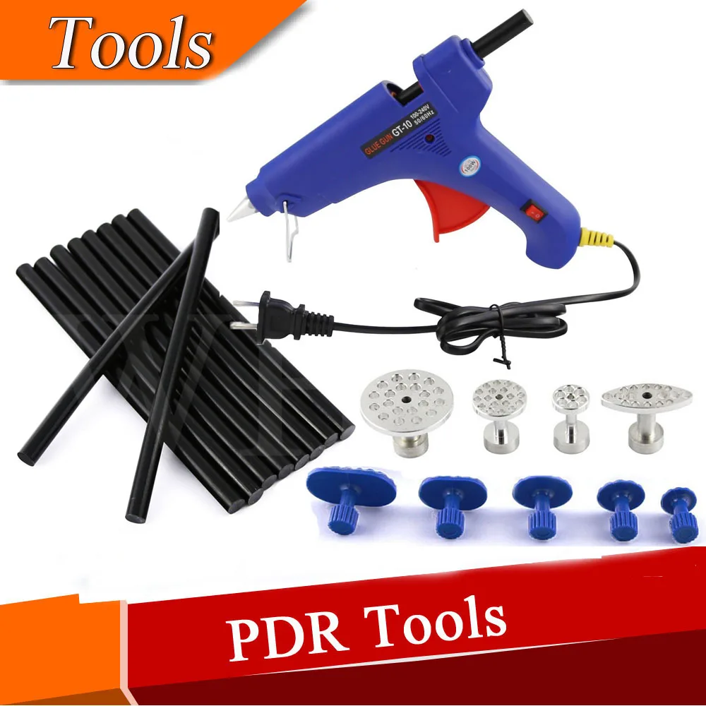 Automotive Paintless Dent Repair Tools PDR Hail Repair Tool Glue Puller Tabs + Glue Gun with 10 pcs black Glue Sticks pdr tools paintless dent repair tools dent removal tool kits dent puller adhesive sticks glue gun puller tabs