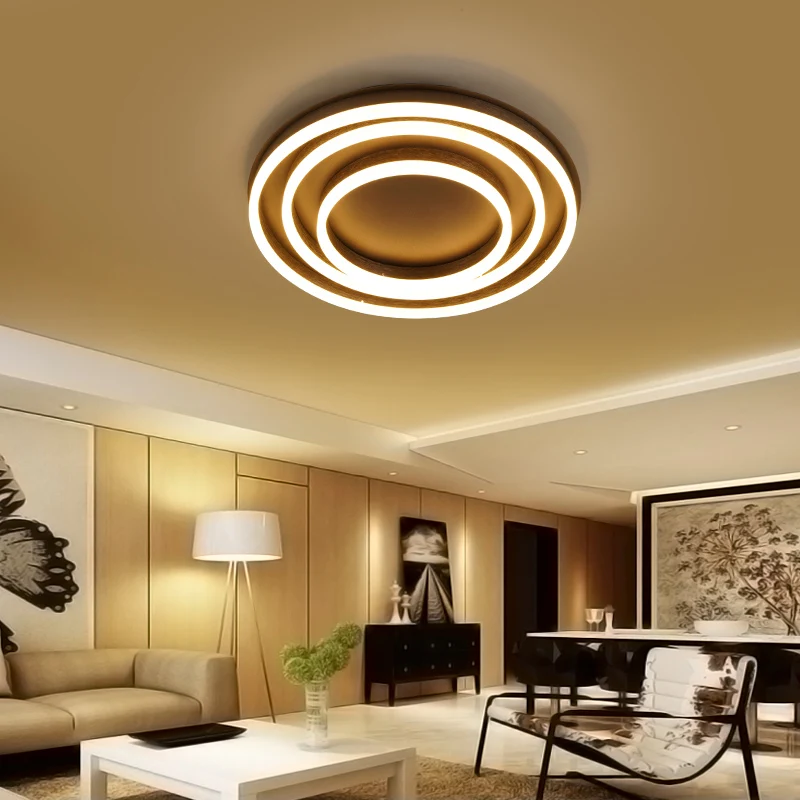 

New Modern Led Ceiling Lights For Living Room Bedroom Brown Color Rings avize AC85-265V lamparas de techo Ceiling Lamp Fixtures