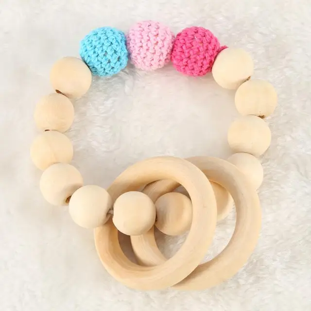 Wooden Baby Teether Bracelet Infant Safety Kids Teether Necklace