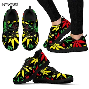 

INSTANTARTS Colorful Jamaican Hemp Weed Leaves Pattern Woman Man Running Shoes Breathable Lightweight Adults Sneakers Gym Shoes