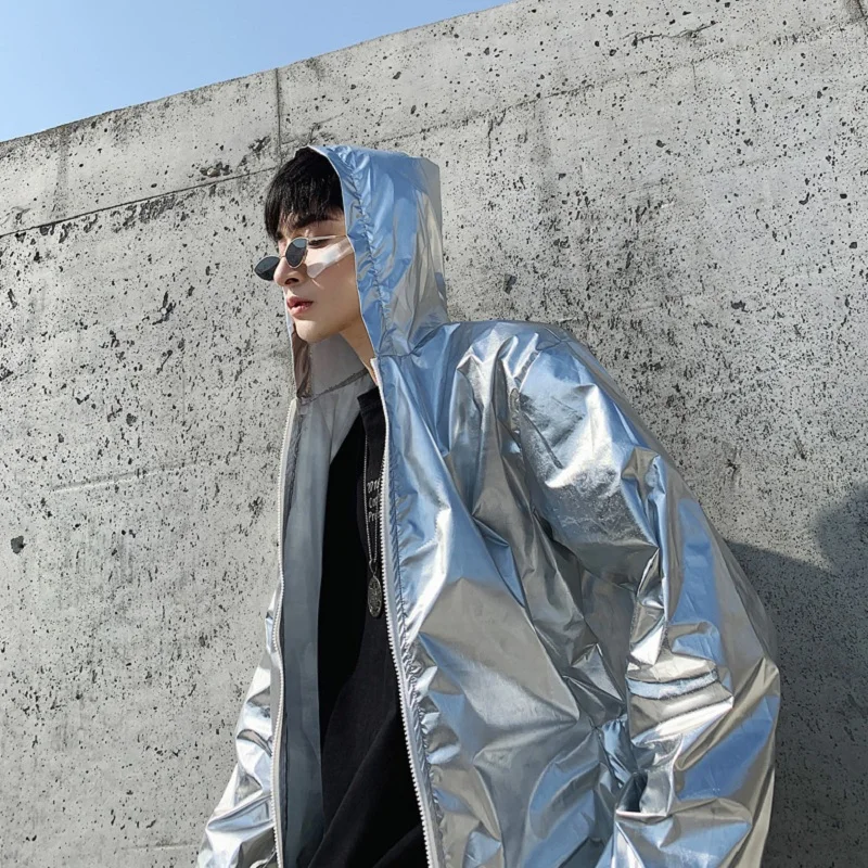 

Hip Hop Bright fabric Hooded Jackets Men Sun Protection Clothing Loves Windproof Outwear Coats Spring Summer Fashion Jacket