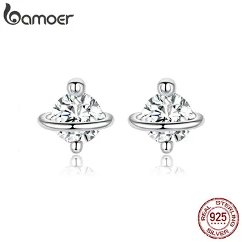 

bamoer Galaxy Planet Stud Earrings for Women Dazzling AAA Clear CZ Wedding Earing Studs 925 Silver Statement Jewelry BSE207