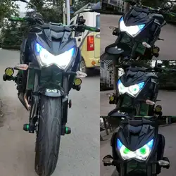 Для Kawasaki Z800 2013-2016 Фар LED Ангел Глаз Синий Демон Глаз Мотоцикл HID Проектор Ассамблея Изменены Фары