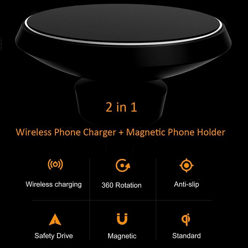 Magnetic QI Wireless Car Charger Mount Flexible Rotation Magnetic Air Vent Magnet Car Charge Holder Stand for Samsung Galaxy