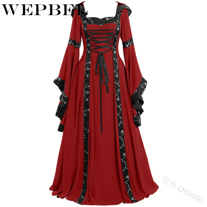 WEPBEL S-5XL ثوب تأثيري زي فستان بكم طويل القرون الوسطى خمر الرتوش فستان فضفاض الطابق طول النهضة القوطية اللباس