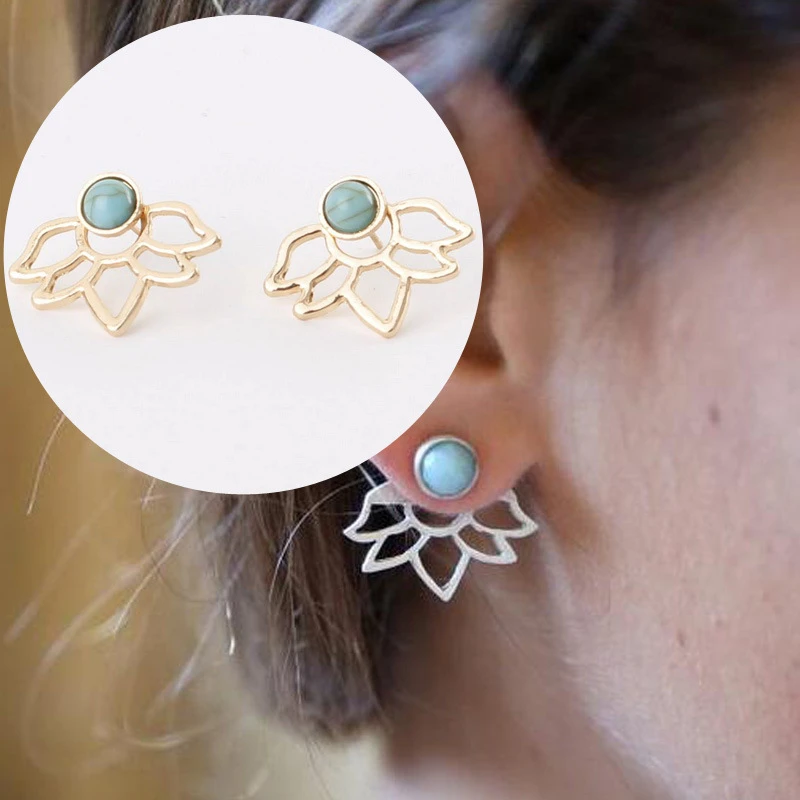 

New Statement ZA Accessories Turquoises Fashion Stud Earring For Women Wholesale Hollow Lotus Brand Pendientes Wedding Jewelry