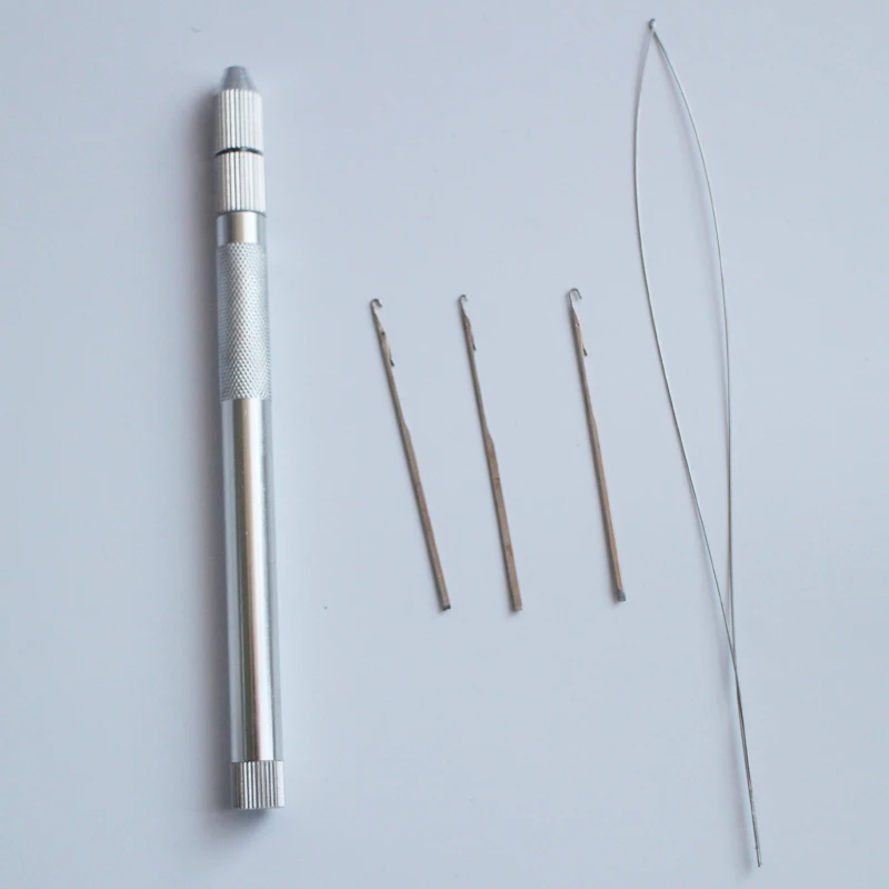 3pieces Hooking Aluminium Pulling Needles + 1 Holder KIT Make Lace Wigs