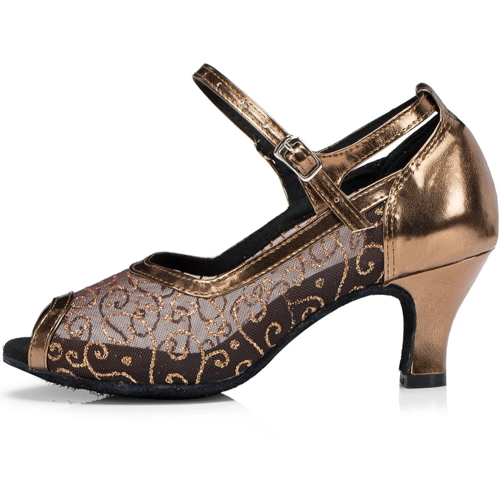 

LOSLANDIFEN Women Floral Lace Pumps Ankle Strap Peep Toe Dance Shoes Square Heel Salsa Latin Dance Pumps Ballroom Shoes