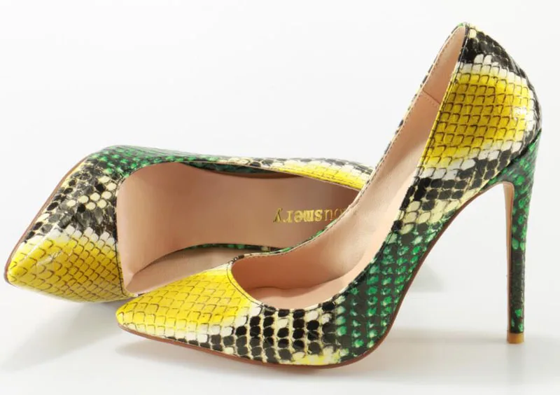 High Quality Women Fashion Shining Snake Leather Pointed Toe Pumps Patchwork Color High Heels Formal Dress Shoes High Quality Women Fashion Shining Snake Leather Pointed Toe Pumps Patchwork Color High Heels Formal Dress Shoes