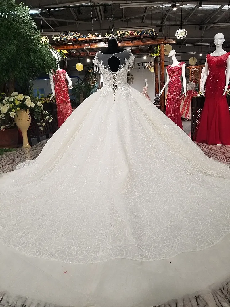 Свадебное платье Vestido De Novia элегантный короткий рукав, Круглый ворот, люкс класс развертки бальное платье для процессии платье принцессы