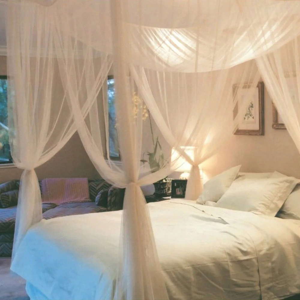 

New 4 Corner Post Bed Canopy Mosquito Net Full Size Netting Bedding Decor