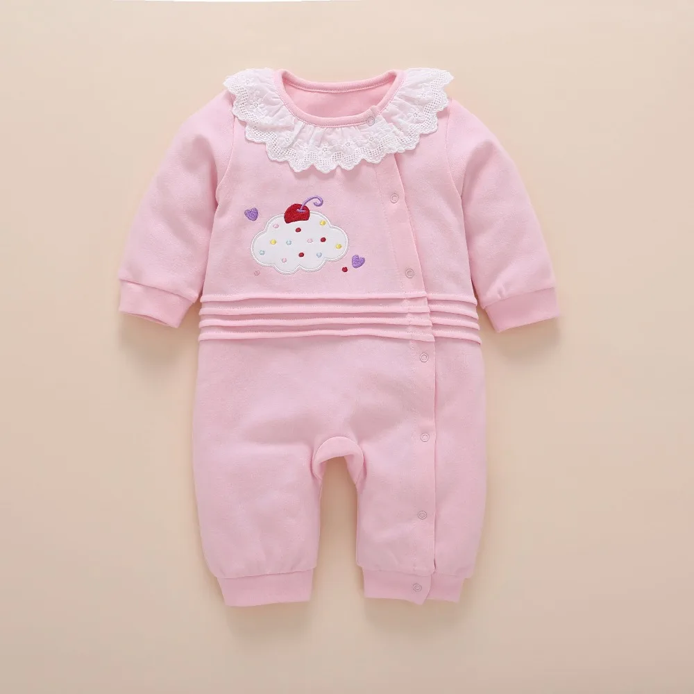 Милые детские комбинезоны для новорожденных; хлопковая одежда с длинными рукавами для маленьких девочек; розовый кружевной осенний розовый кружевной комбинезон; roupa