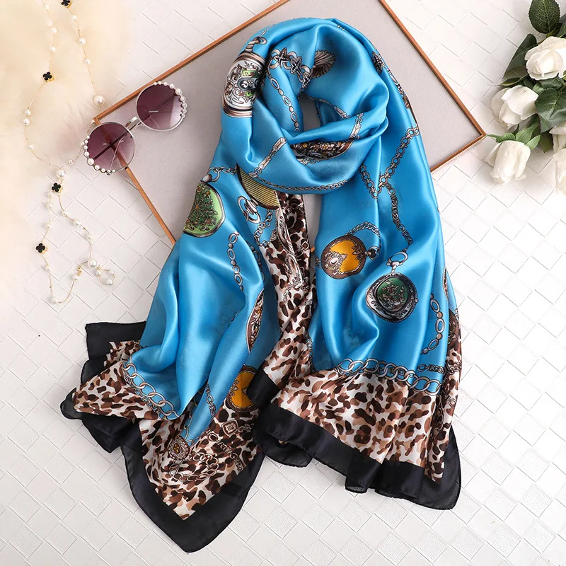 Роскошный брендовый дизайнерский шелковый шарф, женская мода, длинный платок, бандана, высокое качество, тонкие шали и палантины, женские головные платки, хиджаб - Цвет: FS412-blue