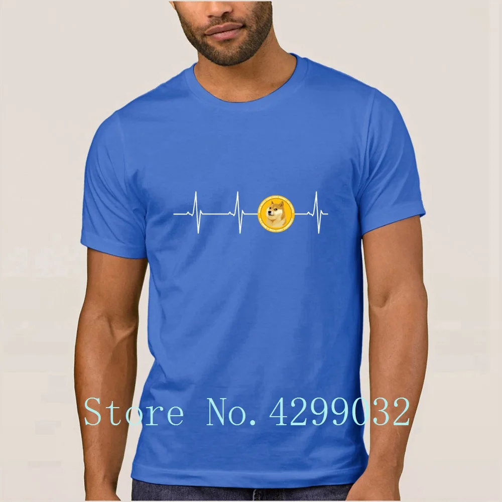 Dogecoin Heartbeat Line Blockchain Cryptocurrency T Shirt O Neck Knitted Casual Men T Shirt Sunlight Homme Fitted Tee Tops