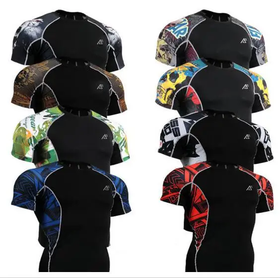

Mens Compression Running Shirts Training MMA Sports Gym Bodybuilding Flexible Gym Weightlifting Skin Tight Base Layers Clothing