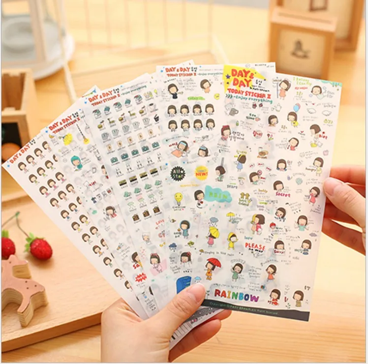 

6 Sheets / 1 Pack Lovely Transparent Planner Calendar Book Diary Stickers Wall Desk Scrapbooking Stationary Gift K6535