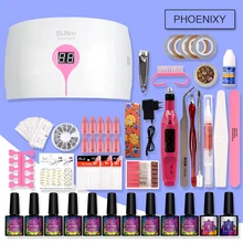Набор для ногтей 36 Вт УФ-светодиодный светильник для сушки 10 шт. Набор для гель-лака для ногтей набор инструментов для замачивания маникюра Электрический аппарат для сверления ногтей инструменты для дизайна ногтей