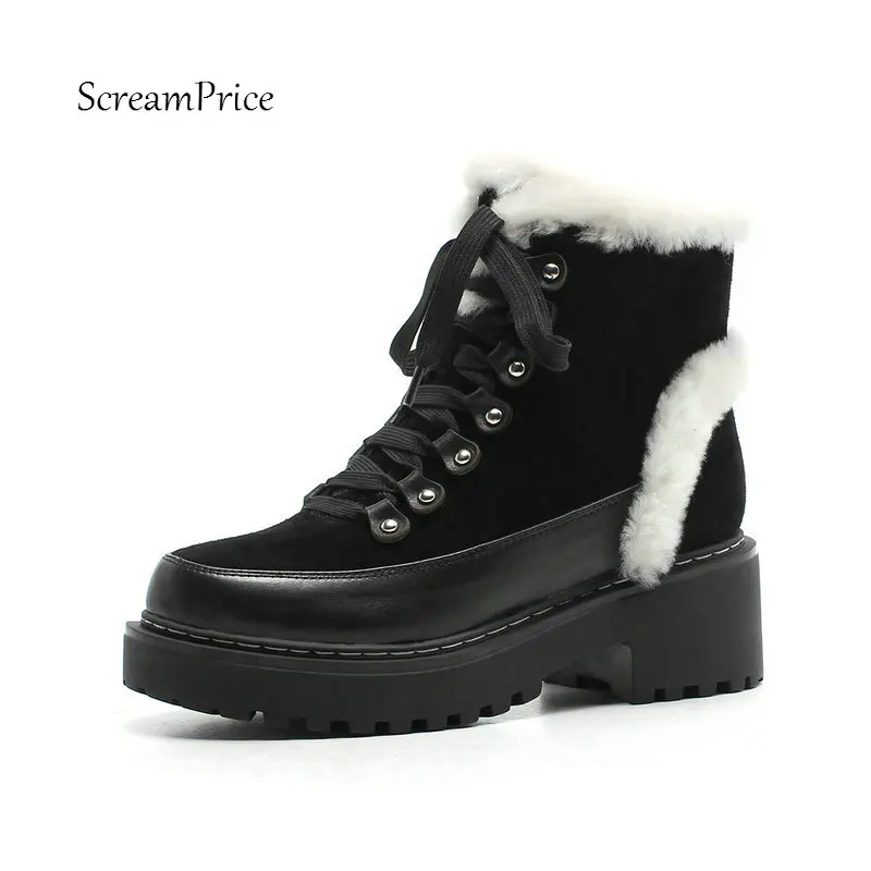 

Winter Ankle Keep Warm Plush Snow Boots Fashion Round Toe Comfortable Square Heel Platform Shoes Women Black Army Green