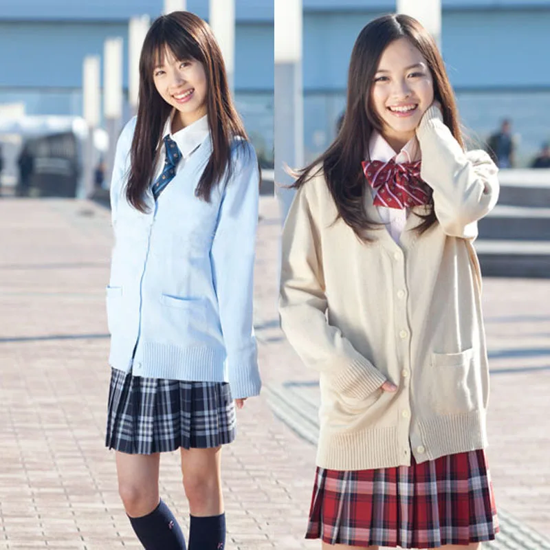 Japanese School Jk uniforms cardigan outerwear sweater 100% cotton knit sailor long,sleeved coat
