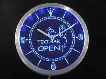 

nc0264 Tike Bar Open Parrot Neon Sign LED Wall Clock
