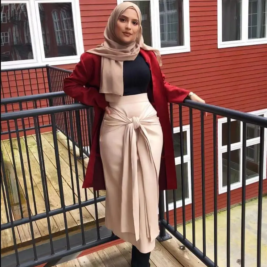 

4 Colors female Elegant Modest Muslim Islamic skirt with belt New Bandage Skirt Women Ankle-Length Long Skirts Wq832 dropship