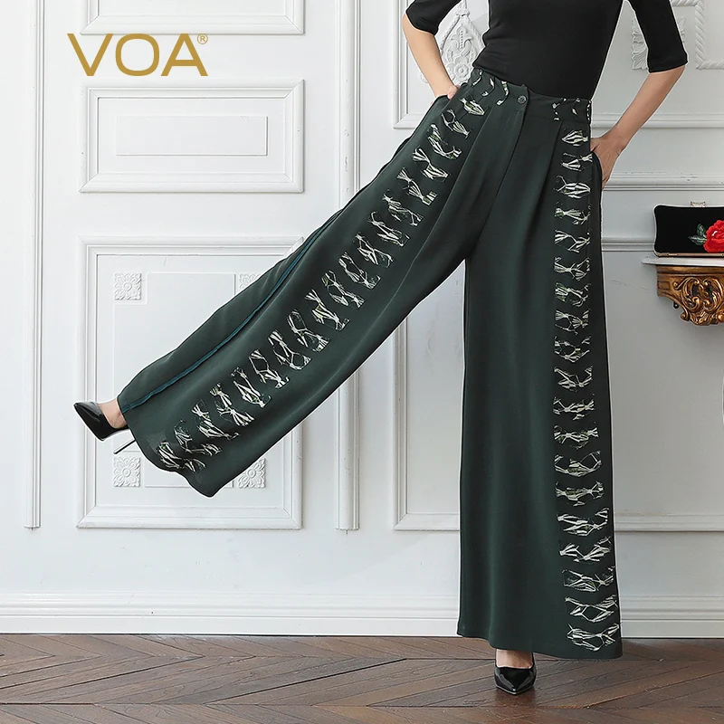 Женские широкие брюки VOA из плотного шелка длинные свободного покроя размера