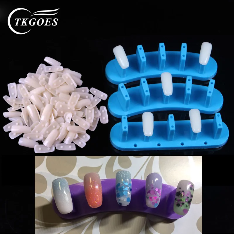 

TKGOES 100pcs Practice false Nails Tips + 1set nail training frame Tool Adjustable Nail Art frame Practice DIY Training Tools