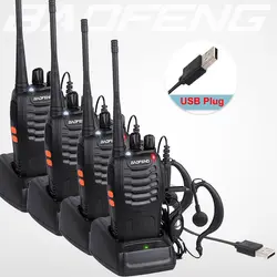 Baofeng walkie talkie com adaptador para carregamento usb, uhf rx 420 450mhz, rádio bidirecional, longo alcance, com fone de ouvido