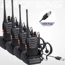 4 pçs/lote baofeng walkie talkie adaptador de carga usb BF-888S uhf 400-470mhz rádio de 2 vias 16ch longa distância com fone de ouvido baofeng