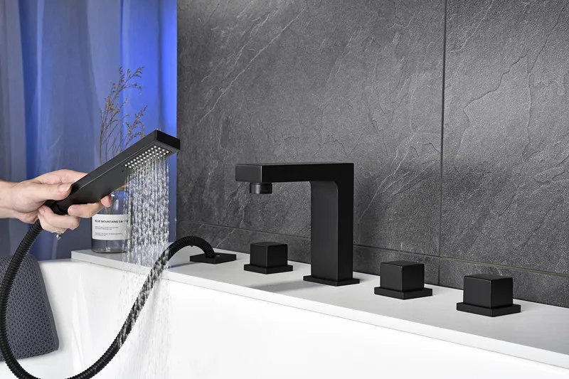 Bathroom black bath faucet square black bathtub mixer tap black shower room faucet set black faucet tap pull out shower