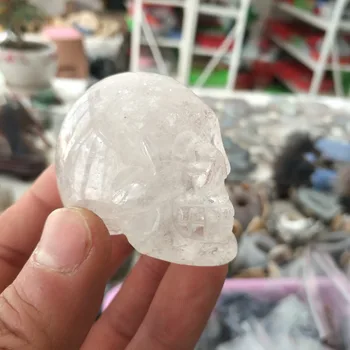 

2 inches Natural transparent crystal quartz carving human skull