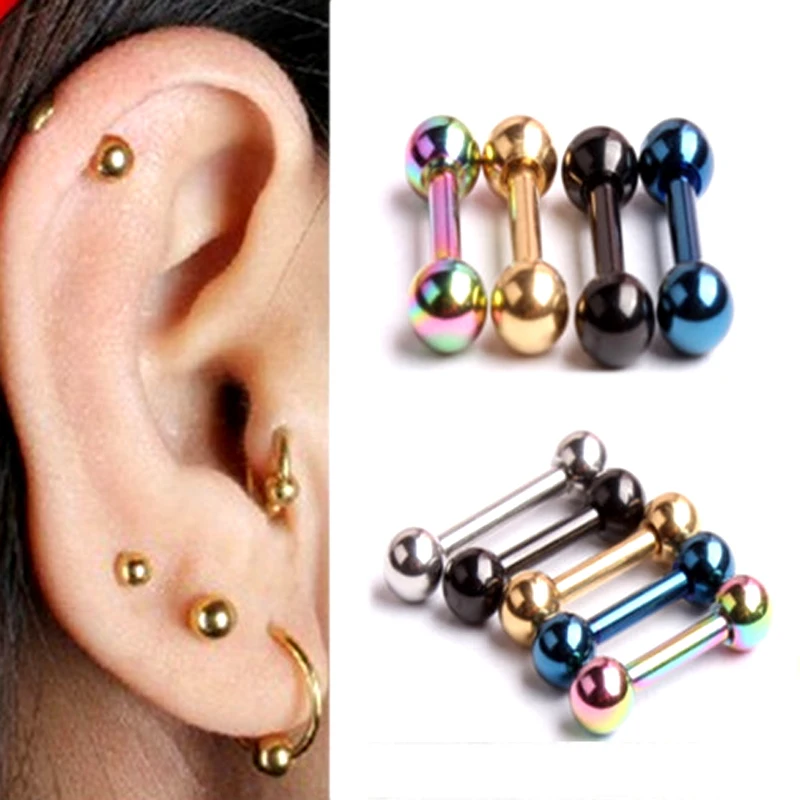 Metmejiao Hypoallergenic Stainless Steel Punk Screw Earrings Studs Tragus Cartilage Ear Jewelry Black