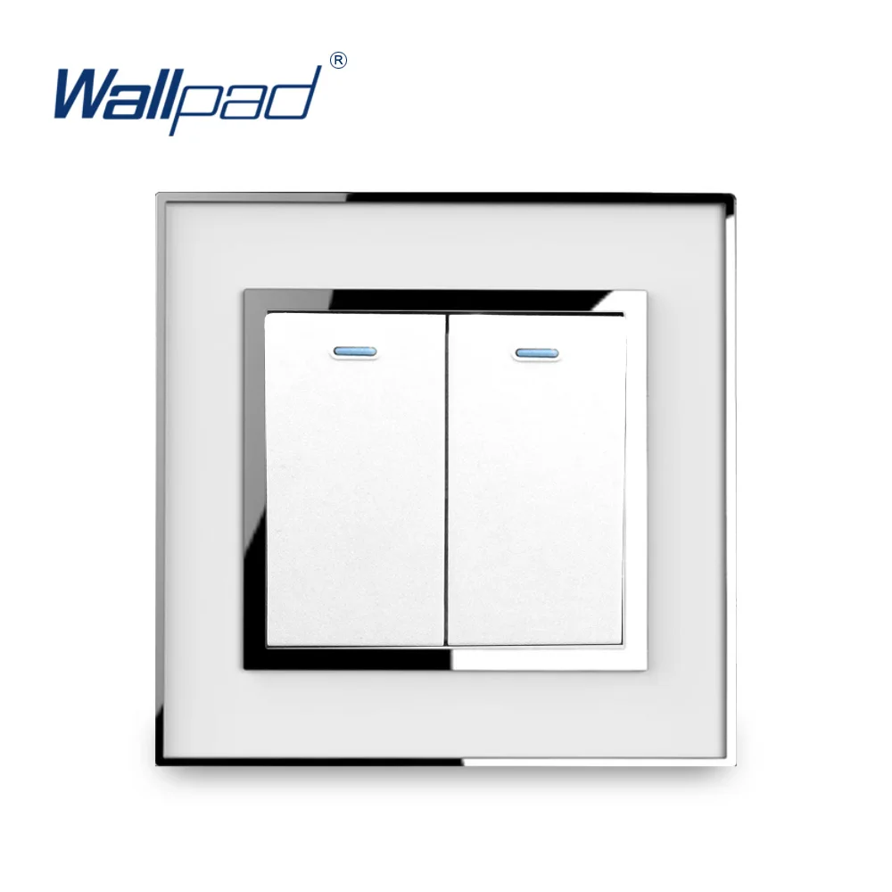 

2 Gang 1 Way Light Switch Luxury Acrylic Panel With Silver Border Wallpad Push Button Mirror Panel Wall Switch 16A AC110-250V