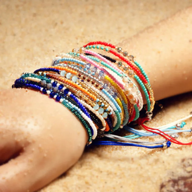 

Adjustable New Boho Colorful Handwoven Multi-layer Bracelets Weave Round Beaded Bracelet Retro Rice Ethnic Jewelry bracelets set