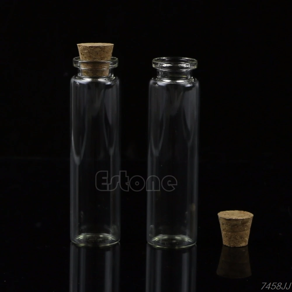10 Pcs 20ml 22*80mm Empty Tiny Small Clear Cork Message Glass Bottles Vials