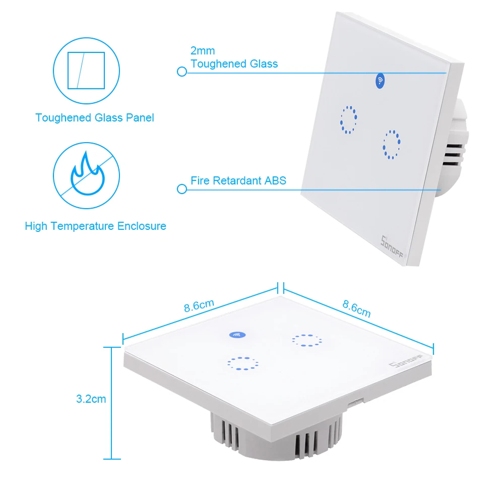 SONOFF T1 EU ITEAD, умный WiFi настенный светильник, 2 комплекта, 433 МГц, RF/APP/Touch, таймер управления для Google/Amazon, беспроводной Радиочастотный пульт