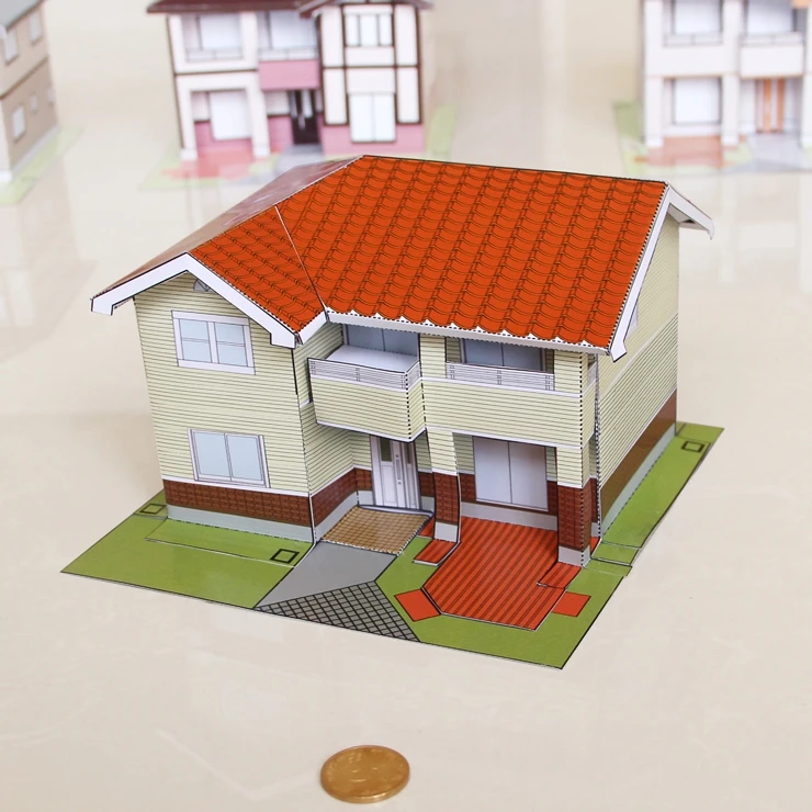 Вилла небольшое здание DIY родитель-детская головоломка мастерство класса архитектора маленький дом 3D бумажная модель бутик - Цвет: B