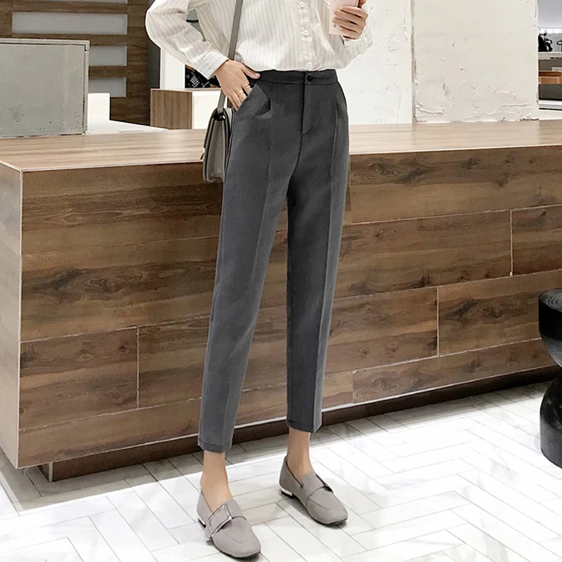 BGTEEVER Office Ladies Gray Women Pencil Pant High Waist Work Business ...