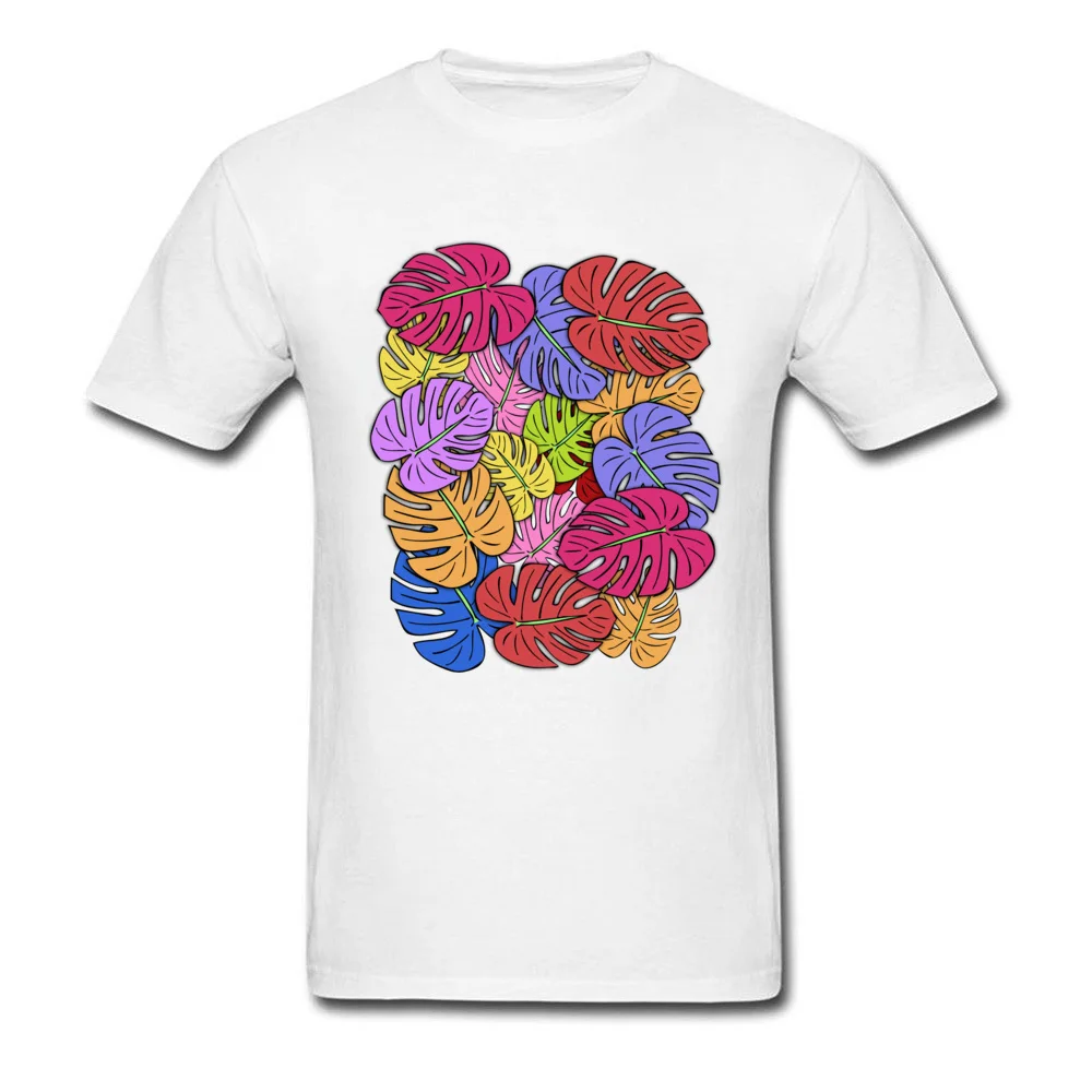Normal T Shirts High Quality Round Collar Monstera 6 Cotton Fabric Men Tops T Shirt Custom Short Sleeve T Shirt Monstera 6 white