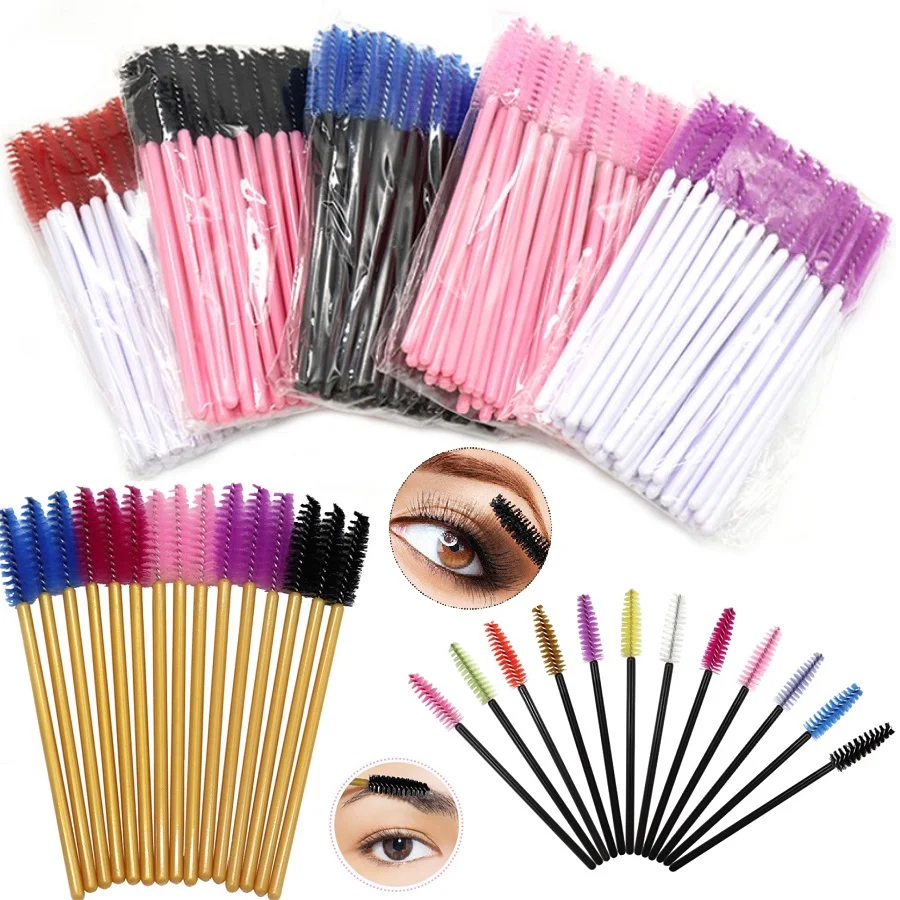 

50Pcs Eyelash Brushes Makeup Brushes Disposable Mascara Wands Applicator Silicone Eye Lashes Eyebrow Cosmetic Brush Makeup Tools